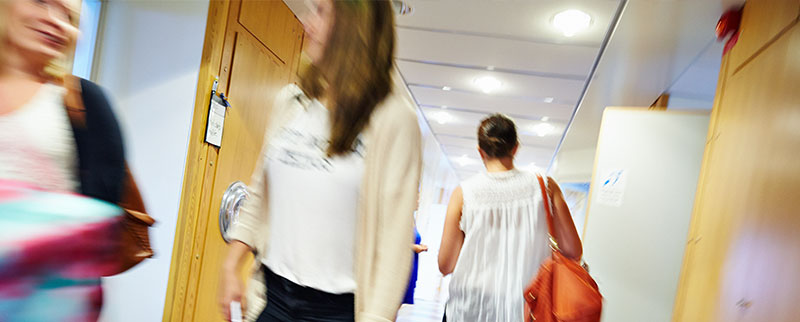 Students in the corridor of the School of Health and Welfare