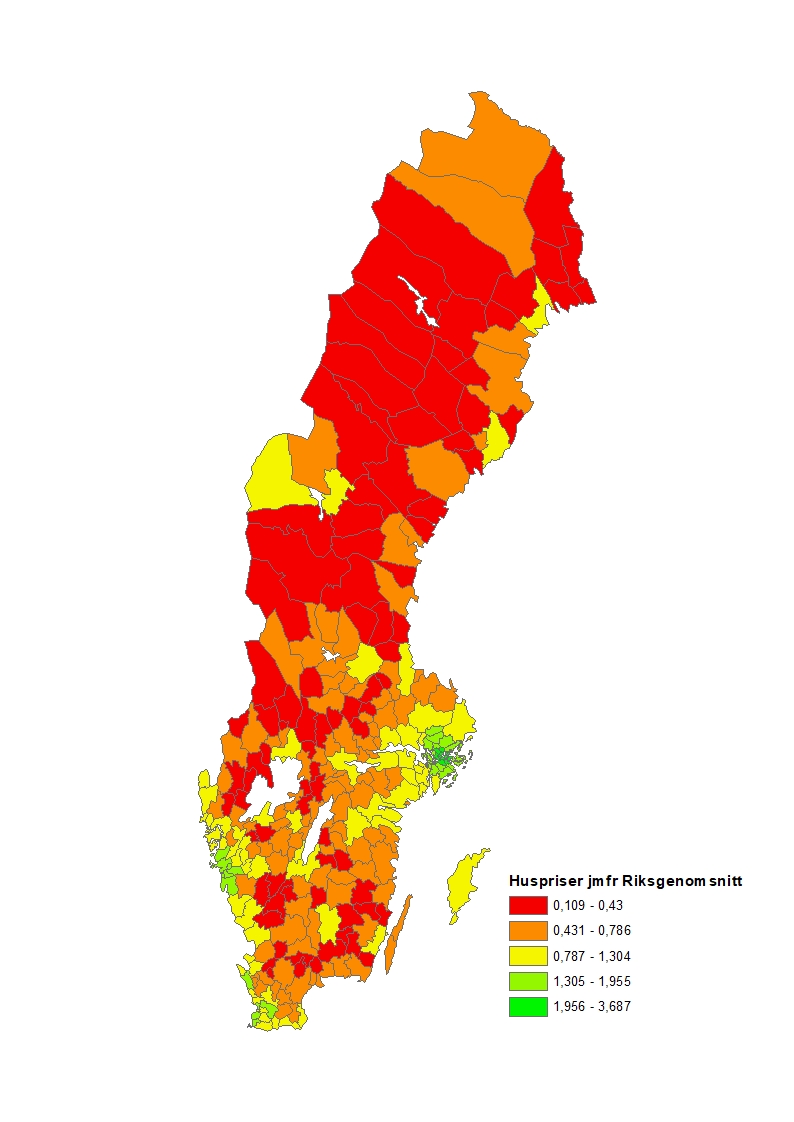 Huspriser i relation till riksgenomsnittet 2019