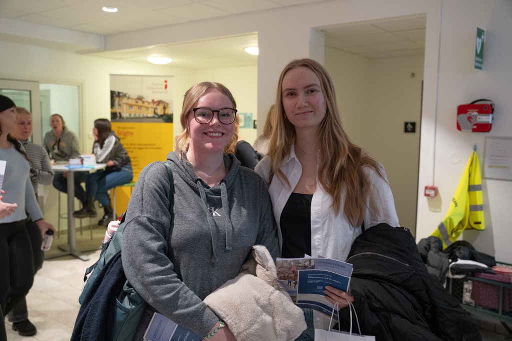 Two girls studying nursing visited the career day.