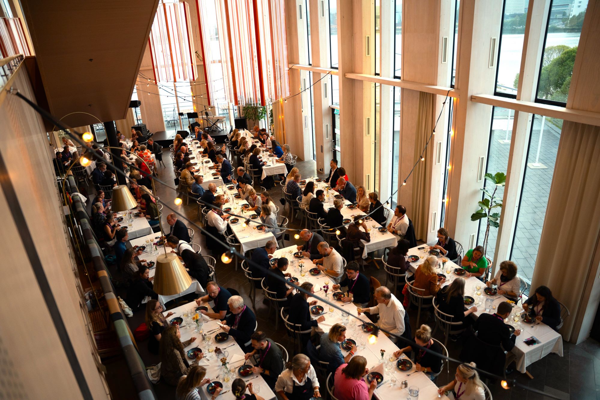 People are having dinner at a restaurant.
