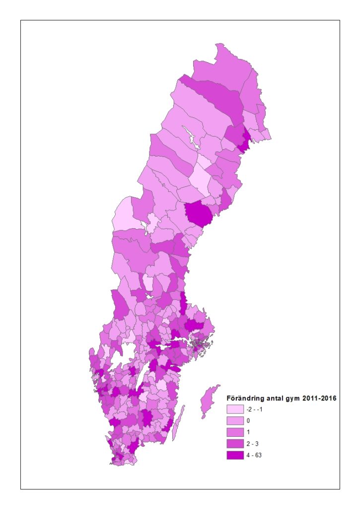 Förändring antal gym 2011 till 2016