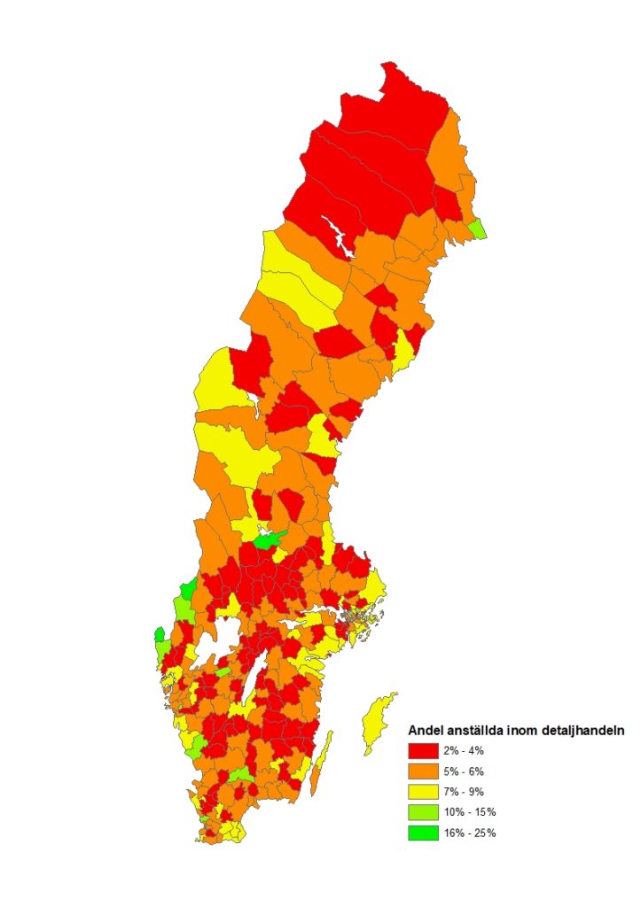 Andel anställda inom detaljhandeln