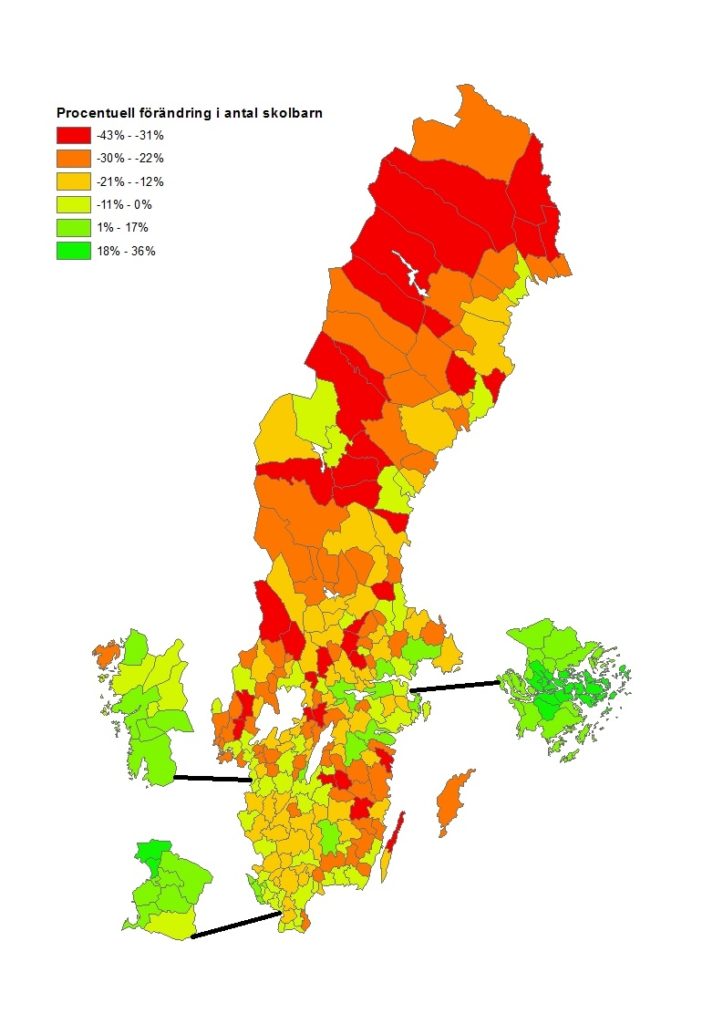 Procentuell förändring antal skolbarn