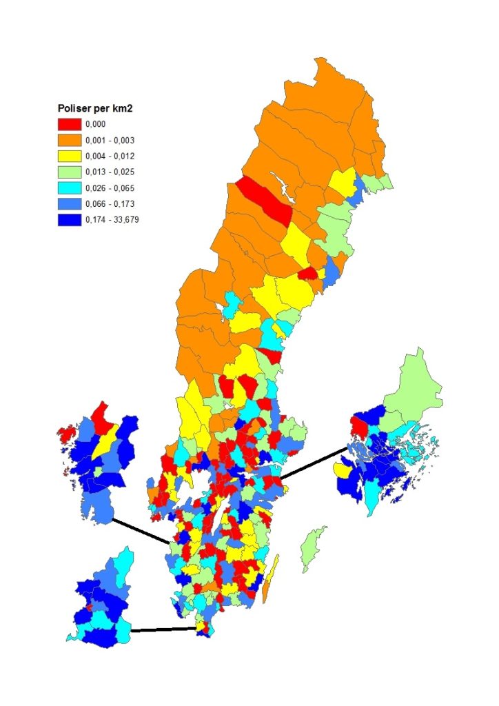 Poliser per km2