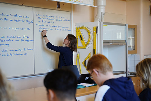 Lärare skriver på tavlan