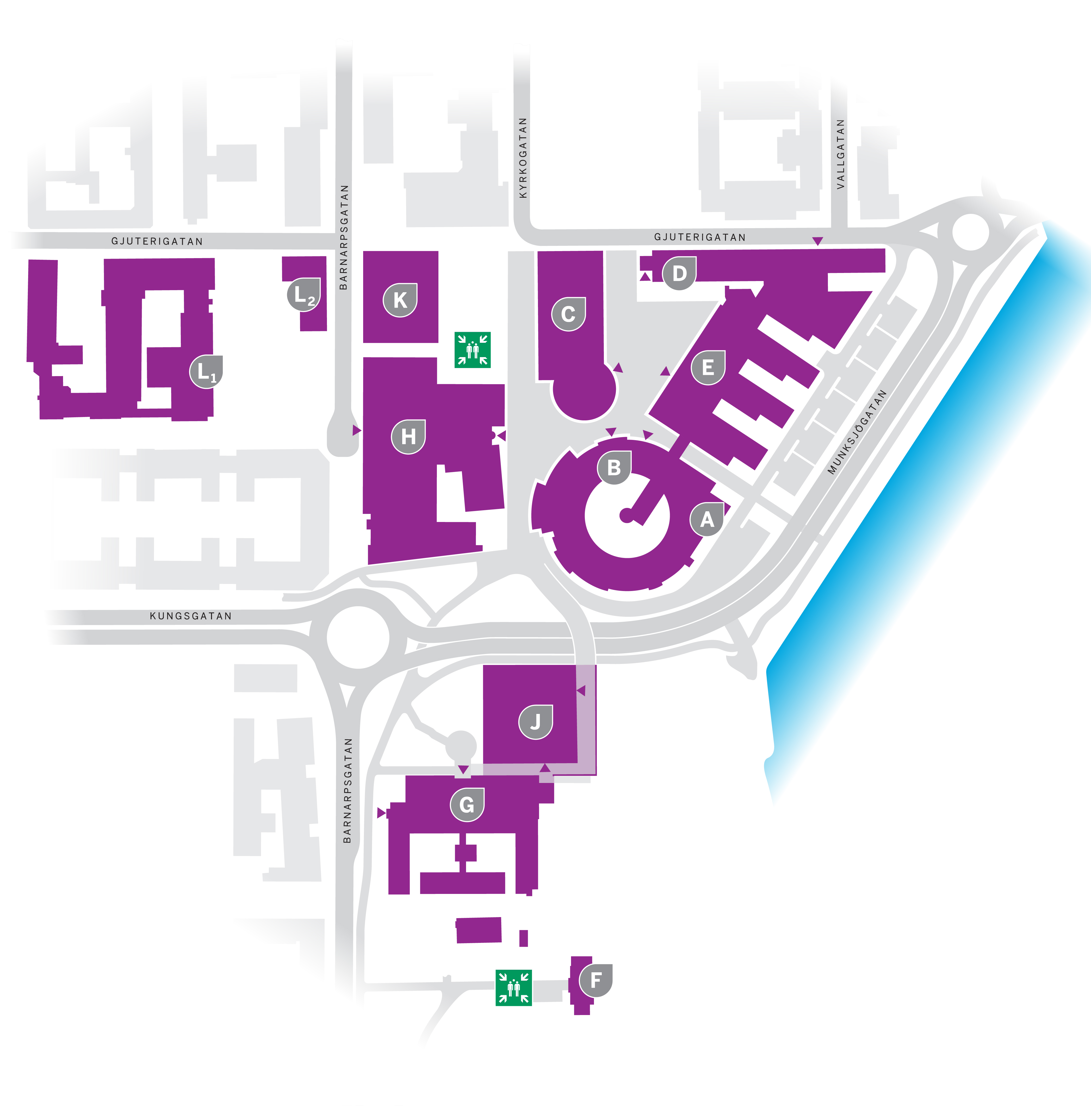 Map of assembly points on campus