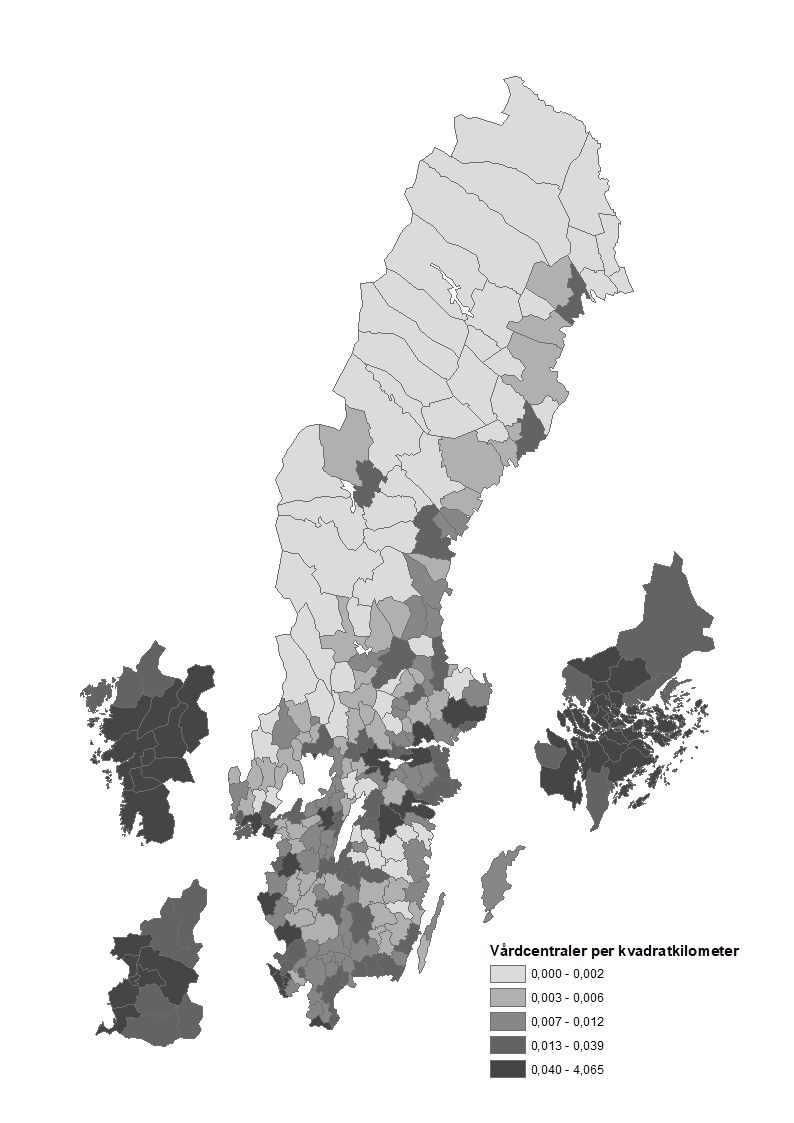 Vårdcentraler per kvadratkilometer