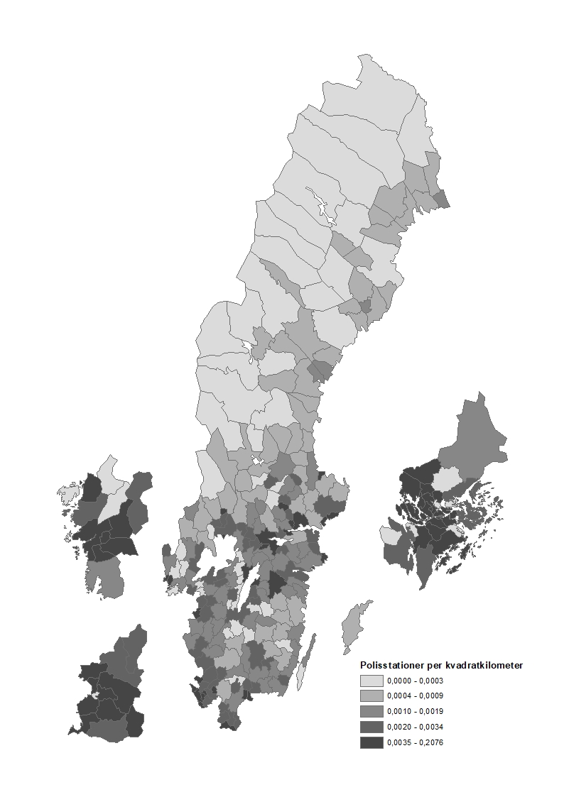 Polisstationer per kvadratkilometer