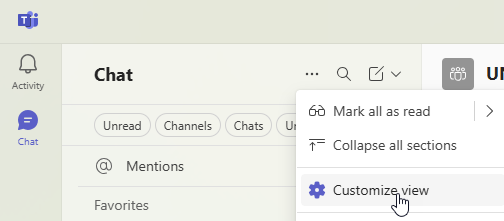Bild på chattar och kanaler och hur man anpassar vi via kugghjulet