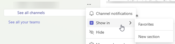 Bild som visare hur man lägger till chattar och kanaler i sektioner