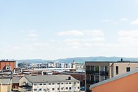 Student housing exterior, balcony and a view at Jönköping